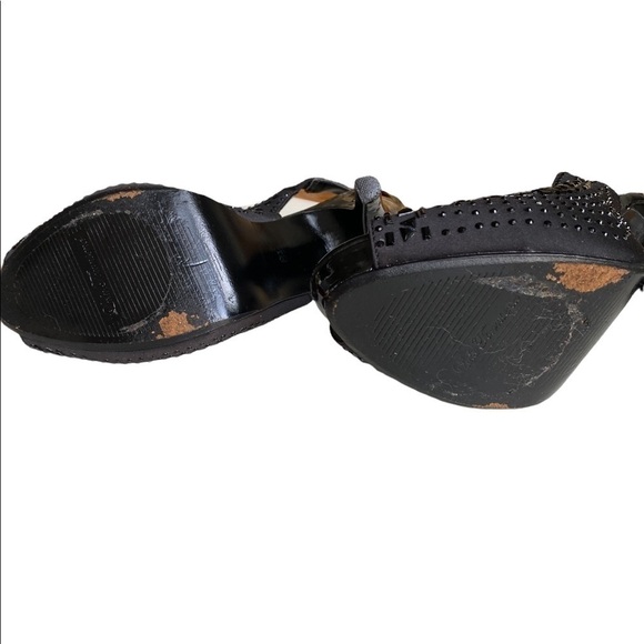 Lulu Townsend Black Upper Leather Black Rhinestone Covered Heels Pumps Size 8.5 - Picture 9 of 14